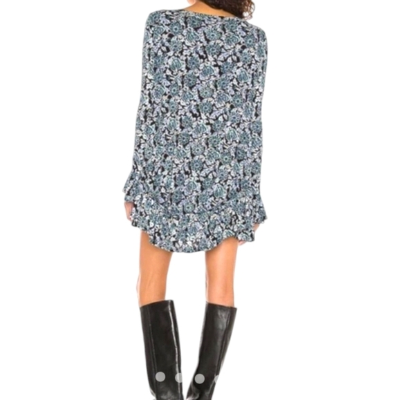 Free People Olivia Jersey Tunic Dress Blue Floral Plunging V-neck Ruffled Hem SM - Picture 10 of 15